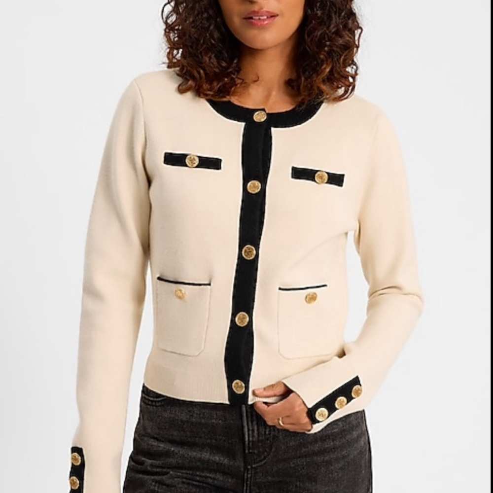 Express Tipped Novelty Button Sweater Jacket